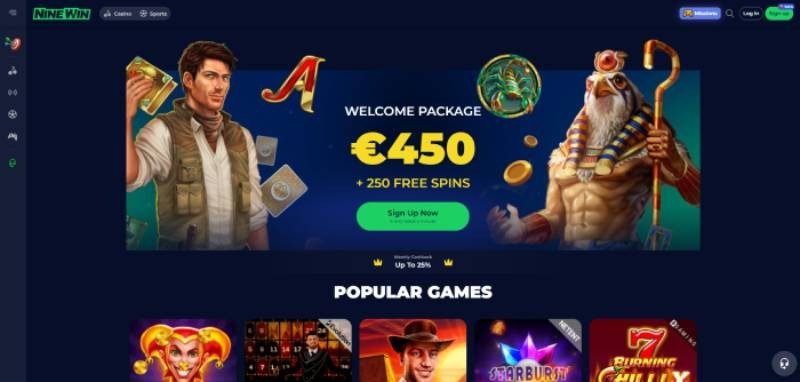 What you get when you log into NineWin Casino UK - overview